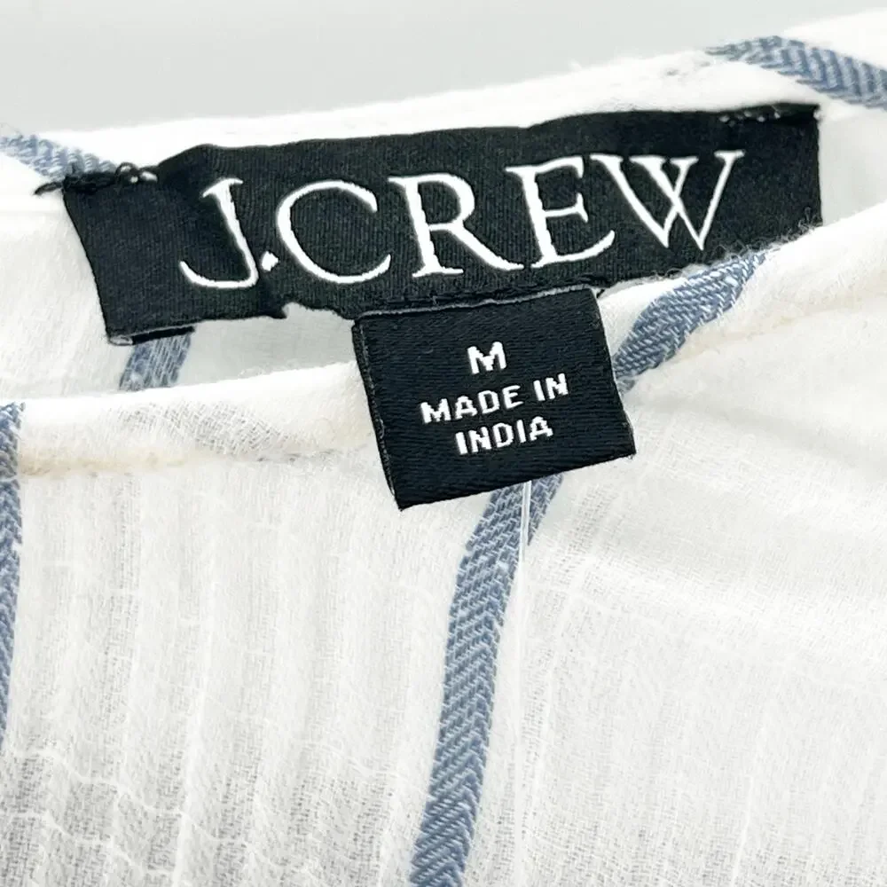 J.Crew Women's Blue White Stripe Puff-Sleeve Top In Sheer Gauze Size M NWT